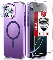 LeYi for iPhone 16 Pro Max Case: [Competible with Magsafe] Support Magnetic Charging with 2 X Glass Screen Protection & 2 X Camera Lens Protector, Military-Grade para iPhone 16 Pro Max Case, Purple