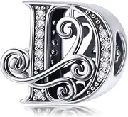 [Lorrifal] Alphabet Initial Charms Letter Complete A-Z Letters Solid Metal 925 Sterling Silver Cubic Zirconia Beads Dangle Pendants for Pandora European Bracelets Necklace Women Girls Jewelry