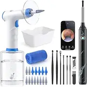 Electric Ear Wax Removal Tool Automatic Ear Irrigation Kit Reusable Ear Cleaning Washer Kit Safe Otoscope with Light 2-in-1 Rechargeable Ear Flush Kit for Adults with Ear Cleaner Camera, Blue