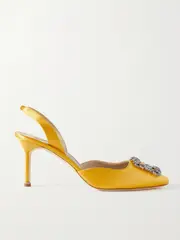 [Manolo Blahnik] Manolo Blahnik - Hangisli 70 Embellished Satin Slingback Pumps - Yellow - IT40 IT 40 Yellow