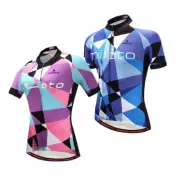 Men / Women Cycling Gear Coolmax Bike Cycle Jersey Couple Shirts Purple / Blue