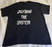 DEFANG THE SYSTEM Large Unisex T-Shirt Gildan SoftStyle White Vinyl On Black