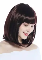Wig Ladies Carnival Halloween Long Bob Short Fringe Smooth Red Brown Mahogany
