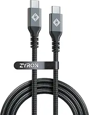 ZYRON 100W USB C to USB C Cable 3m, Nylon Braided Type C to Type C Charging Cord, 5A Fast Charger PD 3.0, USB2.0 Data Cable, USB C Cord for MacBook, iPhone 15/16, iPad Pro, S25, Pixel, Switch, Grey