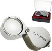 FHzytg 10x Glass Jeweler Loupe Loop Eye Magnifier Magnifying Magnifier Metal Body Silver (10x21mm)