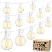 Mlambert 150Ft(3x50Ft) Outdoor String Lights G40 Globe Patio Lights with 75+6...