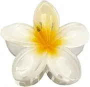Flower Hair Clips, Hawaii Flower Hair Claw Clips, Large Flower-Shaped Claw Clips, Non-Slip Flower Hair Clip, Large Claw Hair Clips for Thick/Thin Hair (White Yellow)