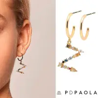 在飛比找Yahoo!奇摩拍賣優惠-PD PAOLA 西班牙時尚潮牌 金色Z字母耳環 彩鑽耳環 