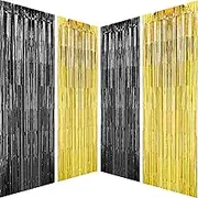 Black Gold Party Tinsel Foil Fringe Curtains - Wild One 1st Birthday Baby Shower New Years Graduation 1920s Party Decor Photo Booth Props Backdrops Decorations