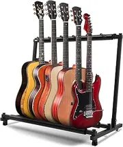 Swess 5 Guitar Stand Rack Holds 5 Guitars - Foldable Black Instrument Holder with Rubber Protection for Home/Studio, Compact Musical Gear Storage