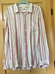 New Terra & Sky Women plus Size Button Front Long Sleeve Top Stripe Pink 2x,3X