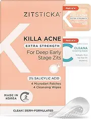 ZitSticka Extra Strength Killa Acne Patches for Face - World's Most Potent Pimple Patch with Fast-Acting Microdarts - Starts Working within 2 Hours for Deep, Early-Stage Zits & Blemish - 4 Count