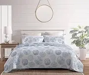 [Tommy Bahama] Twin Quilt Set, Reversible Cotton Bedding with Matching Sham, Lightweight Home Decor for All Seasons (Ocean Isle Blue, Twin)