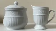 Gibson Everyday CLAREMONT White Creamer & Sugar Bowl with Lid EXCELLENT