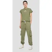 Replay Womens Sweat Pants Garment-Dyed Organic Fleece Cargo Green