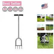 T-Handle Lawn Spike Aerator - Manual Dethatching Tool with 4 Iron Spikes