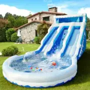 20ft Blue White Safari Inflatable Water Slide with Splash Pool Playground Outdoo