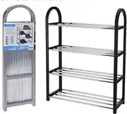 1set 4-Tier Shoe Rack, Shoe Shelf Storage Organizer 12 Pairs for Bedroom, Closet, Entryway, Dorm Room 50X65X19Cm, Black/Silver