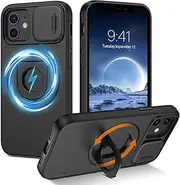 [DOMAVER] for iPhone 12/Pro Case with Magnetic Rotatable Kickstand & Slide Camera Cover, Compatible with MagSafe, Heavy Duty Shockproof Case for iPhone 12/iPhone 12 Pro, Black