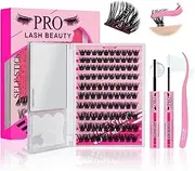 PRO Self Adhesive Eyelashes Kit Press On Lashes 120pcs Lash Clusters Lash Fixative Lash Remover Lash Applicator Eyelash Extension Kit Easy To Apply Lash Extension Kit (Into You-01,D-10-18mix Kit)