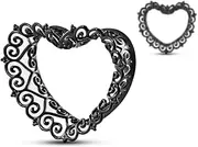 [ERKUOO] 2PCS Heart-Shaped Hollow Pattern Ear Tunnels Breathable Plugs Hangers Open Double Flared Ear Gauges Piercing Stretchers Expande Flesh Tunnels