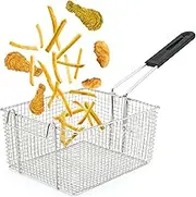 Delizon Electric Fryer Basket for Frying Serving Food, with Rubber Handle Grip, 7.2" x 8.3" x 4.3" Heavy Duty Construction Suitable for fry chicken, fish, french fries