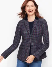 Talbots Petite Mistletoe Plaid Shetland Wool Blazer Size 10P Velvet Collar NWT