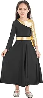 [Hedmy] Kids Girls Metallic Robe Dress Lyrical Praise Dance Costume Full Length Church Liturgical Worship Gown