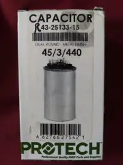Protech Dual Round Capacitor METAL FINISH 45/3/440 *43-25133-15 HVAC USE