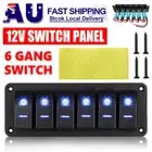 6 Gang 12V Switch Panel Toggle Rocker ON-OFF Control Breaker For RV Marine Boat