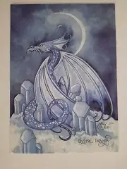 Crescent Moon ICE DRAGON& Crystal Faerie FAIRY POSTCARD ART PRINT BY AMY BROWN