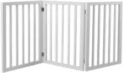3-Panel Portable Retractable Barrier Wooden Pet Gate White, Dog Fence Freestandi