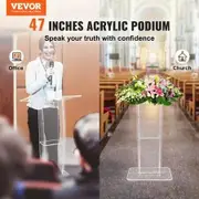 Acrylic Podium, 47" Tall, Clear Acrylic Podium Stand with Wide Reading Surface & Storage Shelf, Floor-standing Clear Pulpits Acrylic for Church Office School