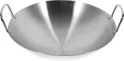FUNNETOYU Stainless Steel Wok with Handle Deep Frying Pan for Flat Bottom Design Kitchen Gadget for Stir Frying and Induction Hobs