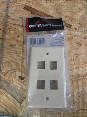 Lot of 6- Cooper 4-Port Flush Mount Wall Plate ALMOND 5540-5EA
