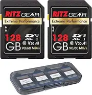 RITZ GEAR Extreme Performance HighSpeed UHS-I SDXC 128 GB 90/60 MB/S U3 A1 C10 V30 MemoryCard(2 Units) Designed for SDDevices That can Capture Full HD,3D,and4K Video as Well as raw Photography+SDCase