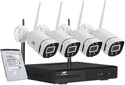 Set of 4 Security Camera, 8 Channel Wireless Spy Surveillance Pet Cameras Hidden CCTV Monitor WiFi Home Safe Outdoor Indoor System, 3mp Full HD NVR P2P with Built in Ir-Cut White