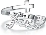 [Cuoka] Silver Faith Cross Ring - Christian Religious Statement Jewelry for Men and Women
