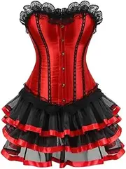 [OFFSUM] Women's Sexy Corset - Satin Lace Mesh Embroidery Patchwork Bustier Dress Adjustable Party Clubwear Large Size Irregular Strapless Clothing