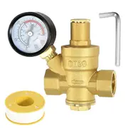 Water Pressure Regulator 3/4In with Gauge, Adjustable Water Pressure Reducing Valve for Water Press Gold