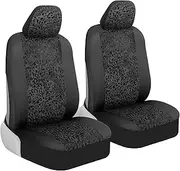 Dark Theme Fresh-Protect Sideless All Protection Unique Fun Graphic Design Seat Belt Side Airbag Armrest Compatible Protective Universal Auto Cars Front Seat Covers -2 Piece Lush Leapard
