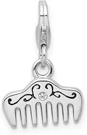 [JewelryWeb] 925 Sterling Silver Solid Polished Fancy Lobster Closure Crystal and Enamel Comb With-Lobster Clasp Charm Pendant Necklace 20x13mm