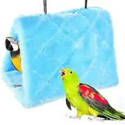 Winter Warm Bird Nest House Shed Hut Hanging Hammock Finch Cage Plush Fluffy Birds Hut Hideaway for Hamster Parrot Macaw Budgies Eclectus Parakeet Cockatiels Cockatoo Lovebird (M, Blue)