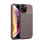 For iPhone 11 Pro Max Case, Carbon Textured Back Cover, Brown