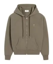 AMI Paris Ami de Coeur Logo Embroidered Zipped Hoodie XXS,S,XL,XS,L,XXL smoky grey