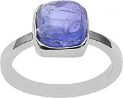 [MOONEYE] 925 Sterling Silver Cushion Shape Tanzanite Gemstone Solitaire Wedding Ring