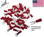 50x #4 Red Spade Terminal 22-16 AWG Wire Electrical Connector Fork End Crimp On