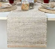 Chardin Home Natural Jute Table Runner 13x108 Inch Rustic Farmhouse Long Table Runner Natural Jute and Ivory