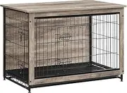 Feandrea Dog Crate Furniture, 98 cm Side End Table, Modern Kennel for Dogs Indoor up to 32 kg, Heavy-Duty Dog Cage with Multi-Purpose Removable Tray, Double-Door Dog House, Greige PFC003G01