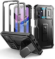 [Dexnor] for Samsung Galaxy A15 Case with Built-in Slide Camera Cover & Screen Protector & Kickstand, Heavy-Duty Shockproof Rugged Case Full-Body Bumper Protective Cover - Black